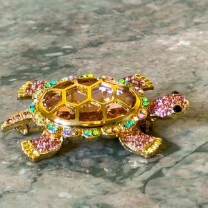 Pink Rhinestone Turtle Pin Brooch